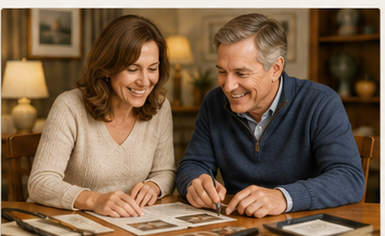 Family reviewing memories together